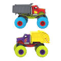 Two toy monster trucks.