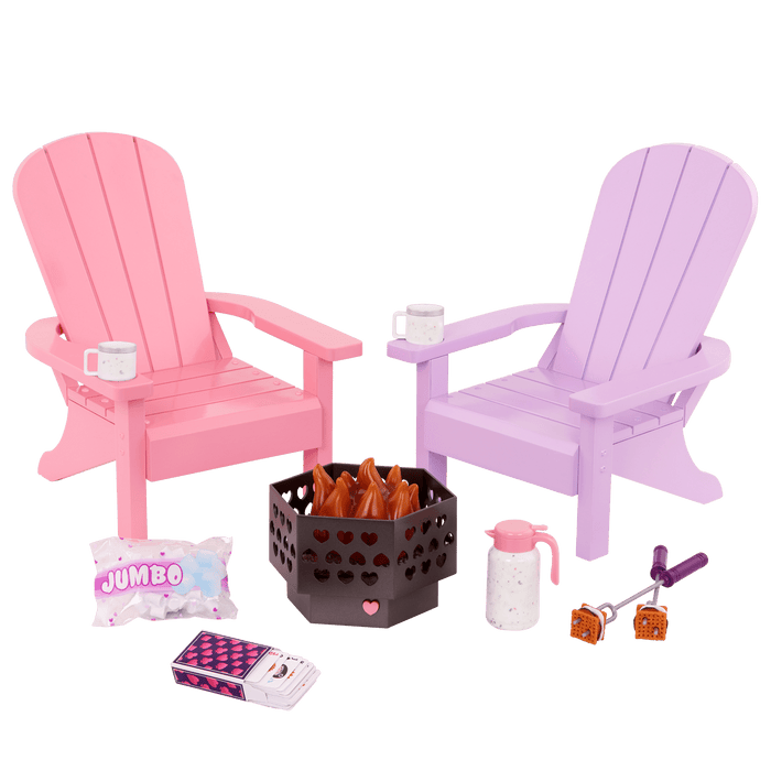 Our Generation Adirondack Chairs for 18-inch Dolls with firepit and accessories