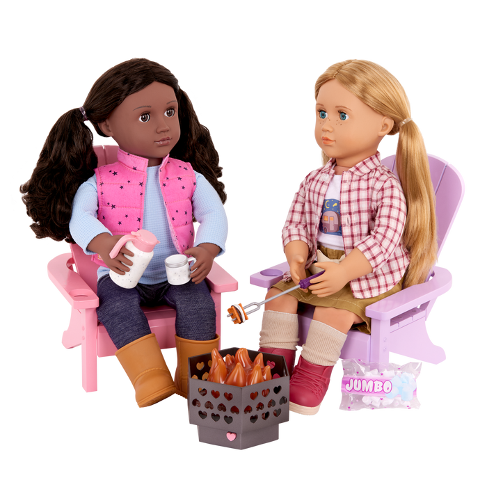 Our Generation Adirondack Chairs for 18-inch Dolls with firepit and accessories