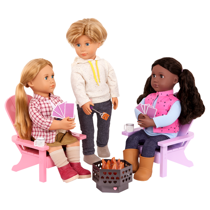 Our Generation Adirondack Chairs for 18-inch Dolls with firepit and accessories