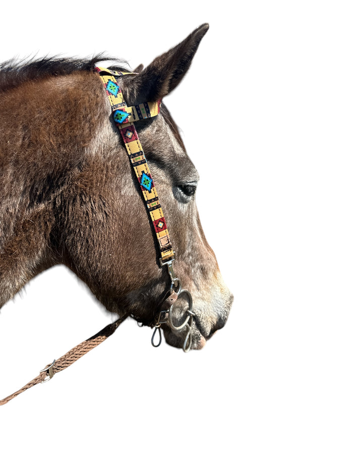 One Ear Headstall tan tribal with quick change clips