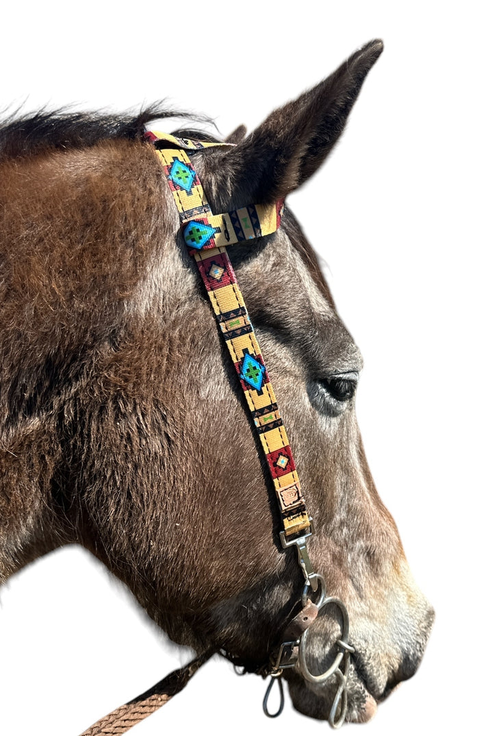 One Ear Headstall tan tribal with quick change clips