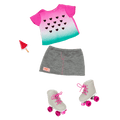 Watermelon-themed roller skating outfit for 18-inch doll