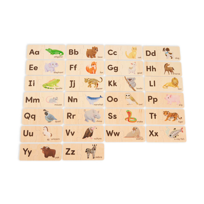 Puzzle pieces in a wooden box.