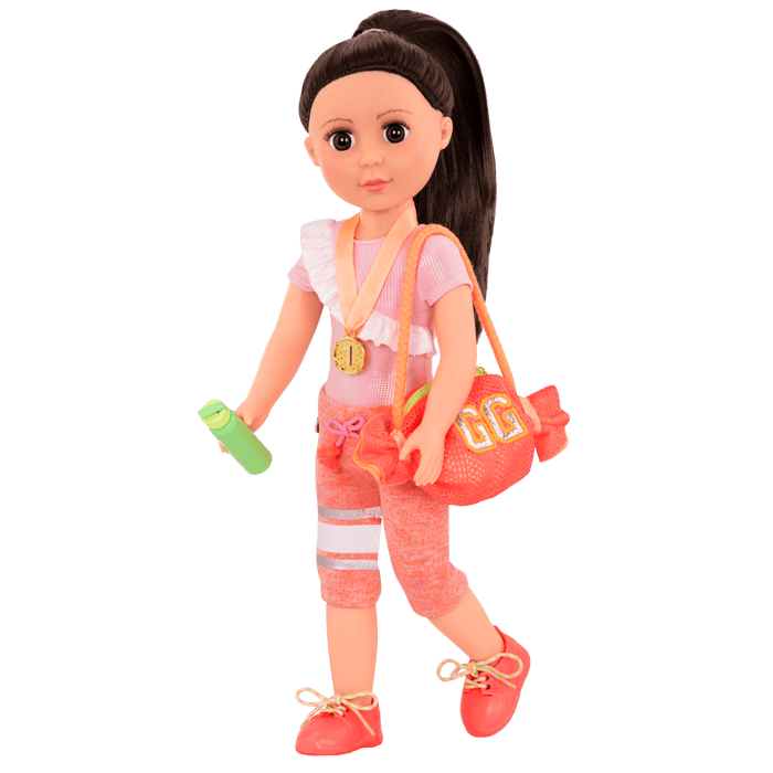 Gymnastic outfit with gym bag and medal for 14-inch doll
