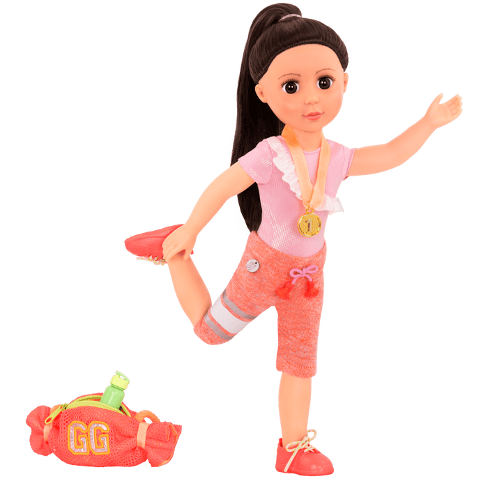 Gymnastic outfit with gym bag and medal for 14-inch doll