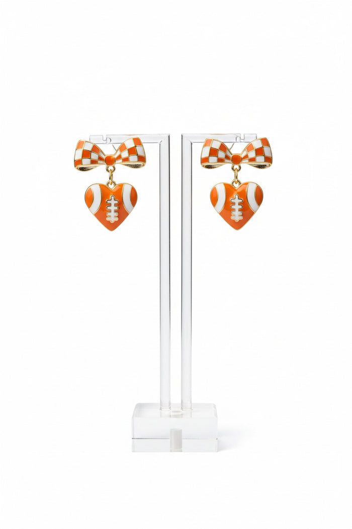 Orange and White Football Heart Earrings