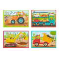 Four wooden truck puzzles.