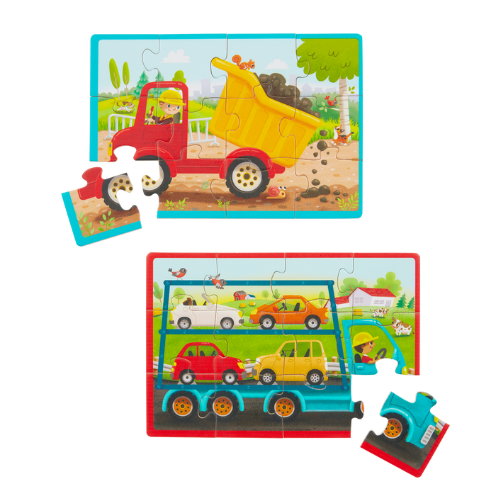 Four wooden truck puzzles.