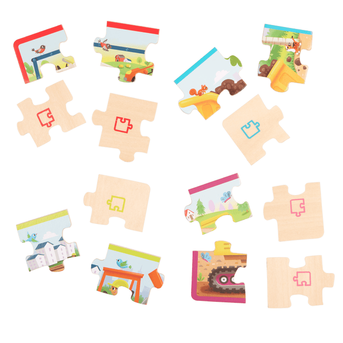 Four wooden truck puzzles.
