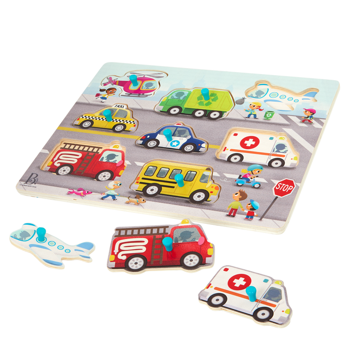 Wooden peg puzzles for toddlers trucks cars construction