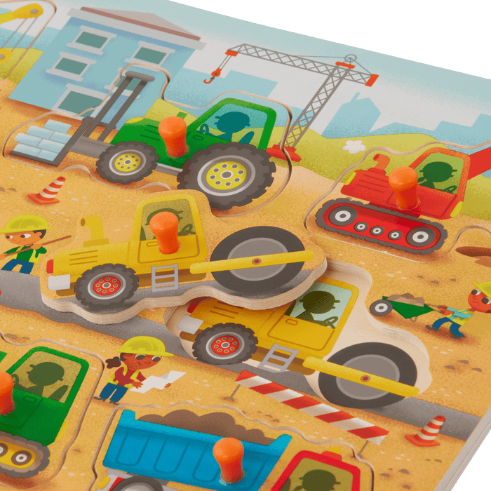 Wooden peg puzzles for toddlers trucks cars construction