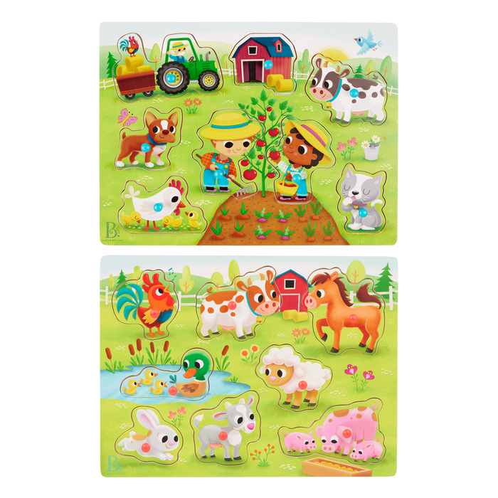 Wooden peg puzzles farm animals barn for toddlers