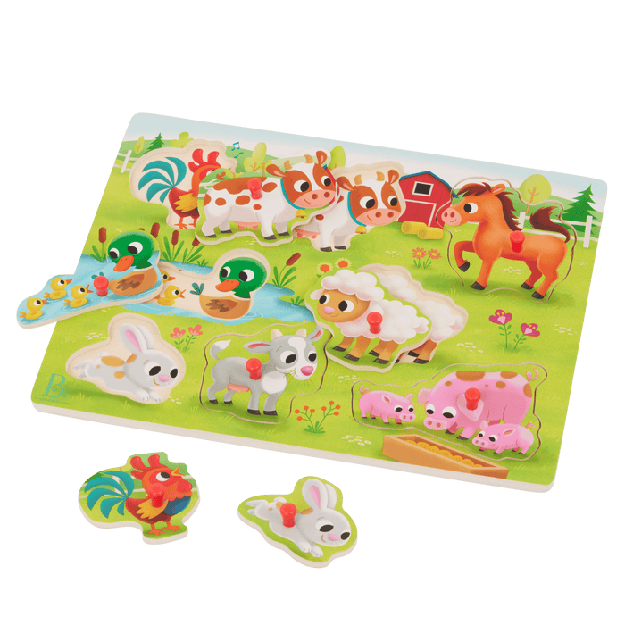 Wooden peg puzzles farm animals barn for toddlers