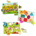 Chunky wooden puzzles for toddlers school bus farm animals emotions