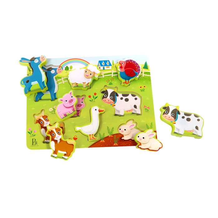 Chunky wooden puzzles for toddlers school bus farm animals emotions