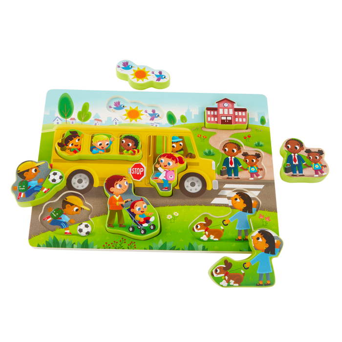 Chunky wooden puzzles for toddlers school bus farm animals emotions