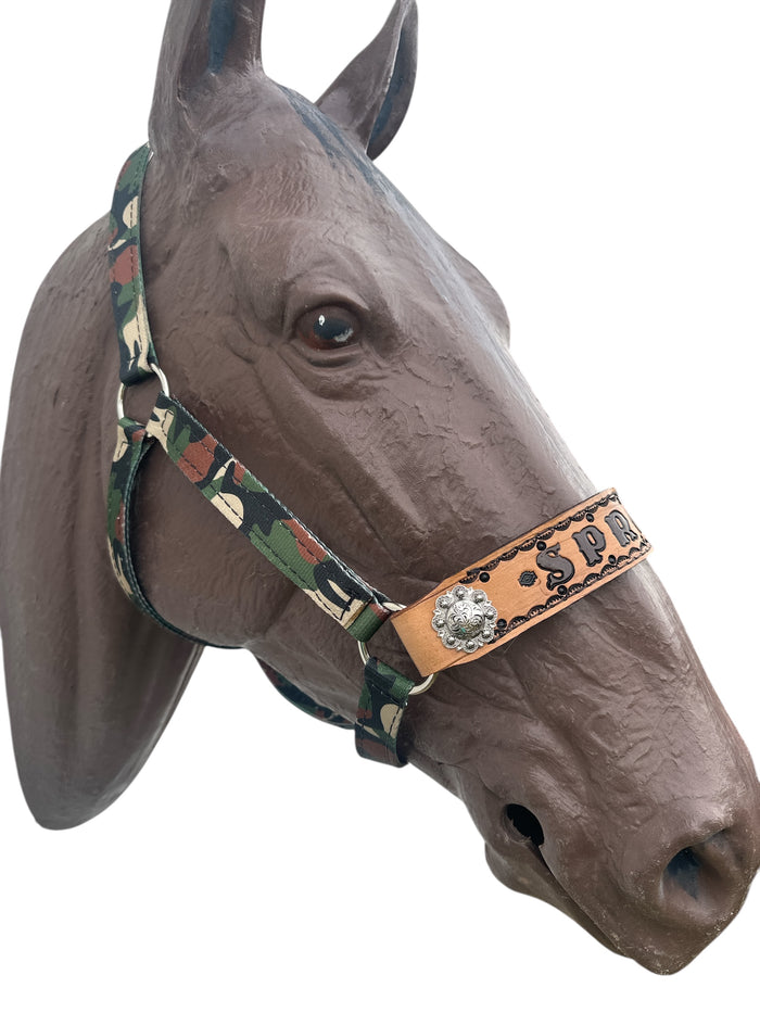 PERSONALIZED camo nylon horse halter.