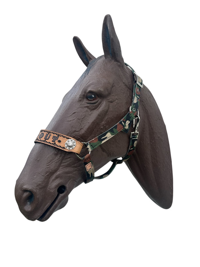 PERSONALIZED camo nylon horse halter.