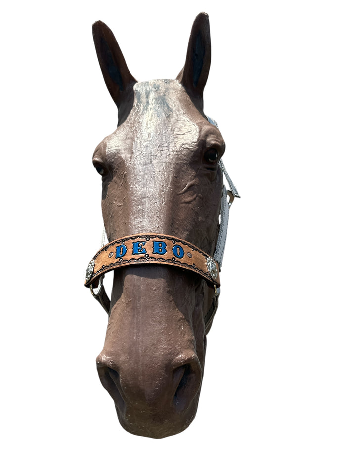 PERSONALIZED   nylon horse halter silver grey.
