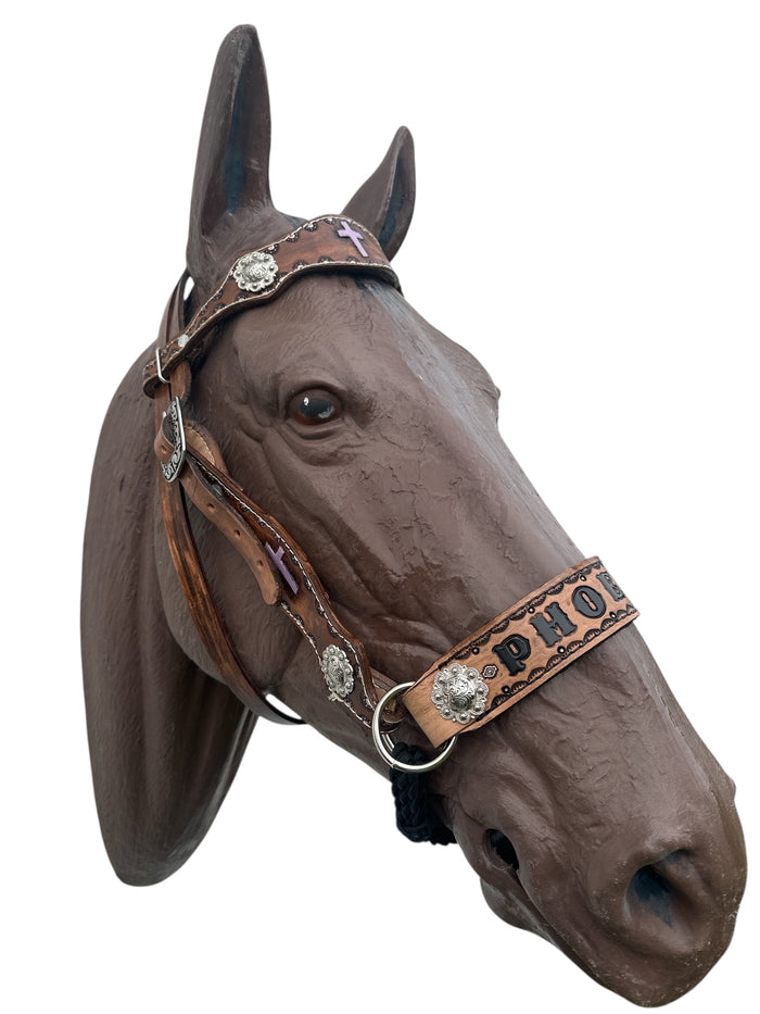 Personalized side pull hackamore  bitless attachment.... with black or brown chinstrap...all sizes