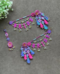 Pink & Blue Floral BRIDE Earring Tikka Set