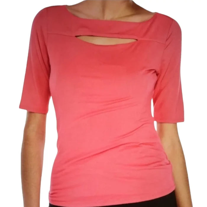 Pink Boat Neck Cut Out Top short sleeve fitted women's size medium