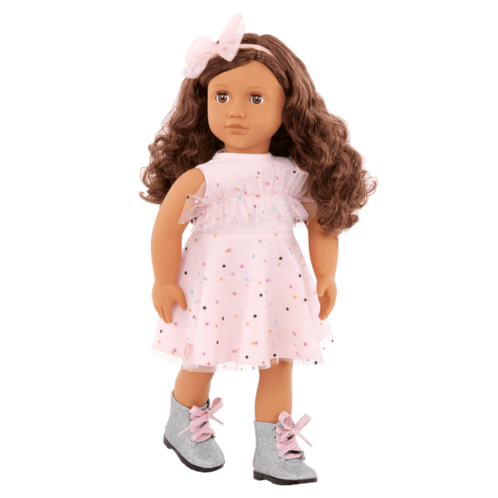Our Generation Pink & Colorful Outfit for 18" Doll including dress, boots and headband