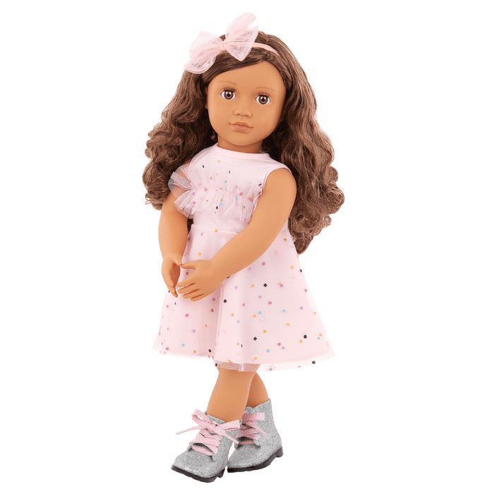 Our Generation Pink & Colorful Outfit for 18" Doll including dress, boots and headband