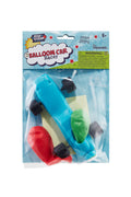 The Playground Classics Balloon Car Racer includes a blue plastic car and three balloons (red, green, yellow). The colorful box promotes air-powered fun for kids ages 8+, with a warning label. Brand: Playground Classics.