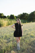 Pleated Front Zip Bubble Mini Dress