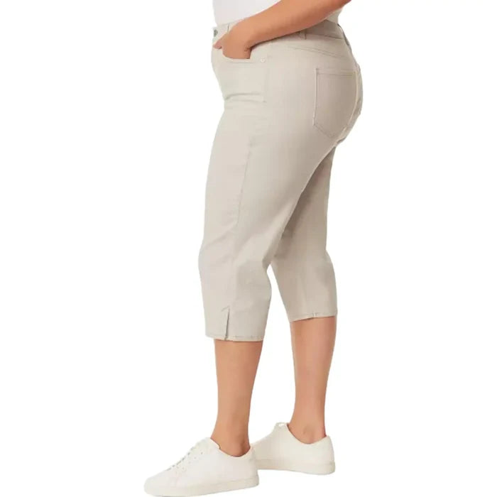 Plus Mid Rise Beige Cropped Jeans five pockets, zip up button closure / women's / 1X