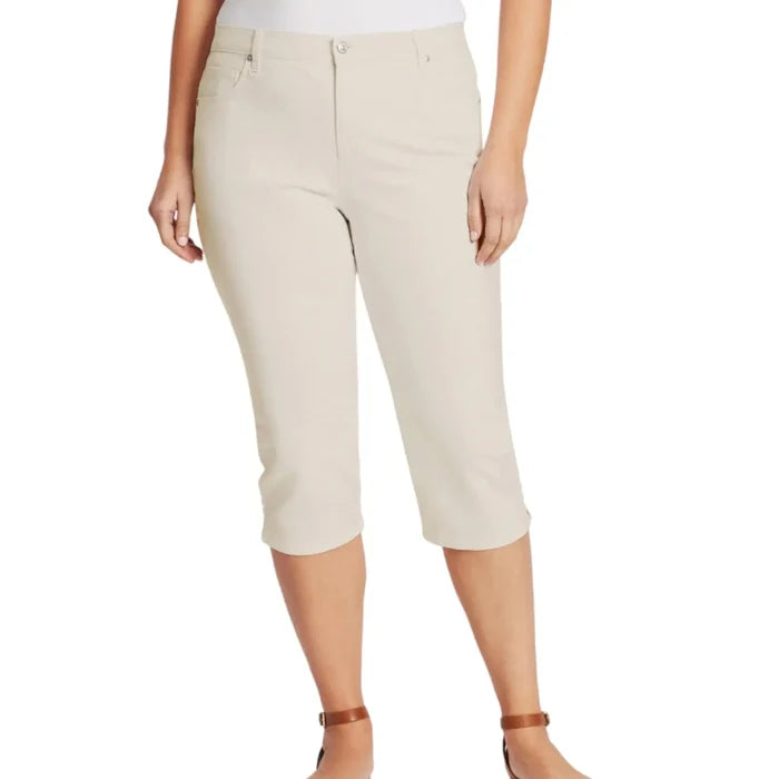 Plus Mid Rise Beige Cropped Jeans five pockets, zip up button closure / women's / 1X