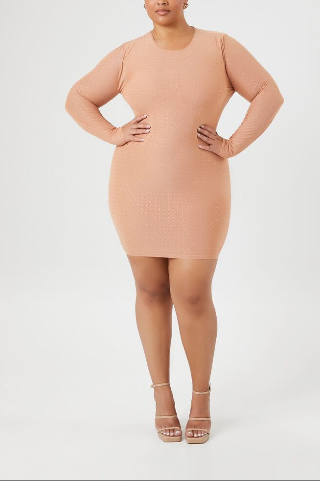 Plus Size Rhinestone Mesh Dress