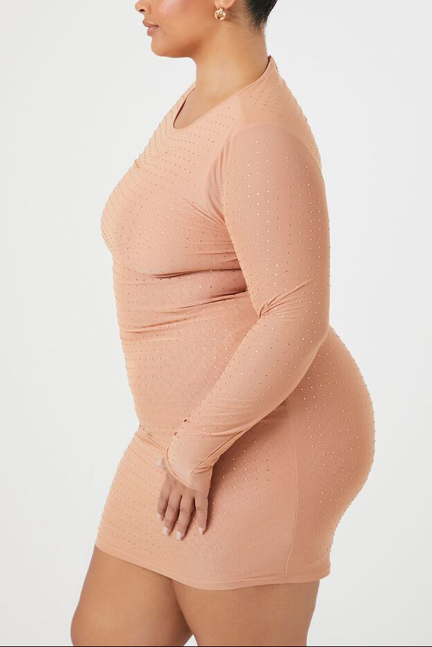 Plus Size Rhinestone Mesh Dress