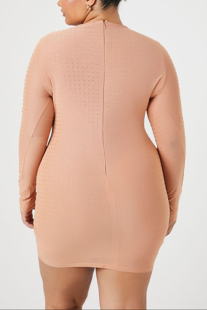 Plus Size Rhinestone Mesh Dress