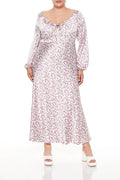 Plus Size Satin Floral Maxi Dress