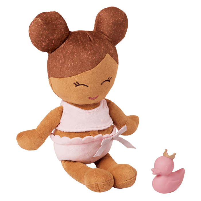 Plush Bath Doll - Medium Skin and Brown Hair - and a rubber ducky