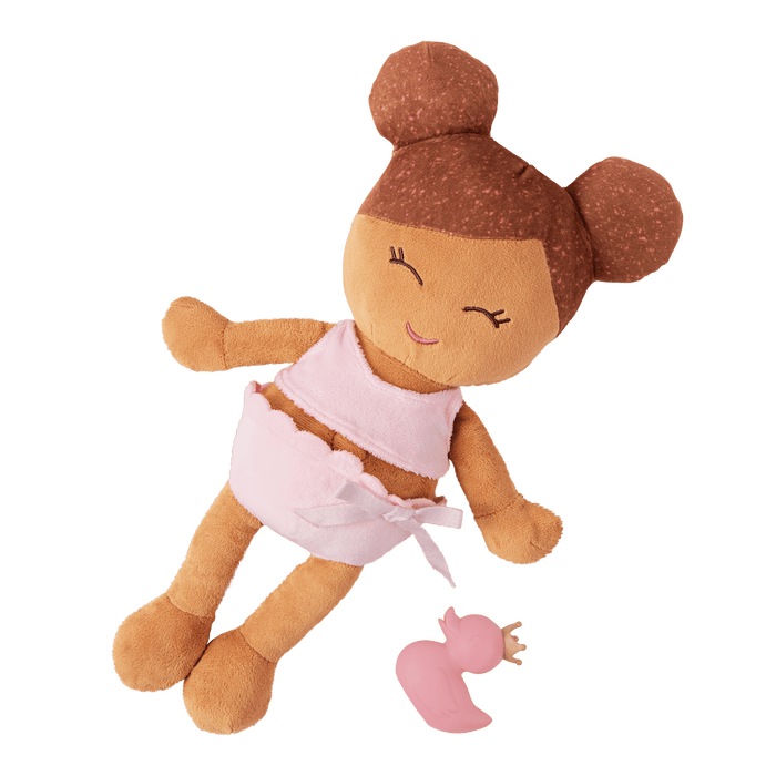 Plush Bath Doll - Medium Skin and Brown Hair - and a rubber ducky