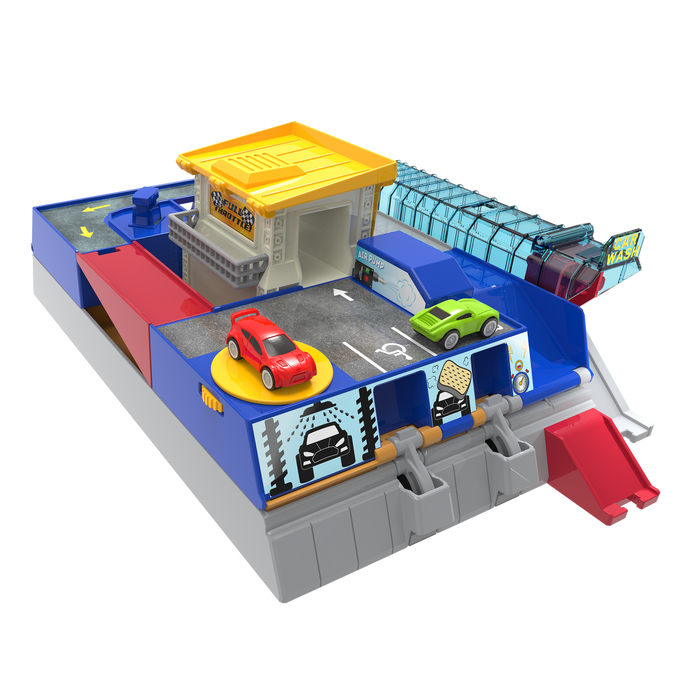 Race track playset with toy cars