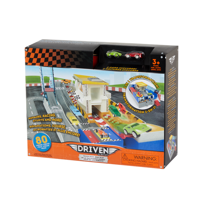 Race track playset with toy cars