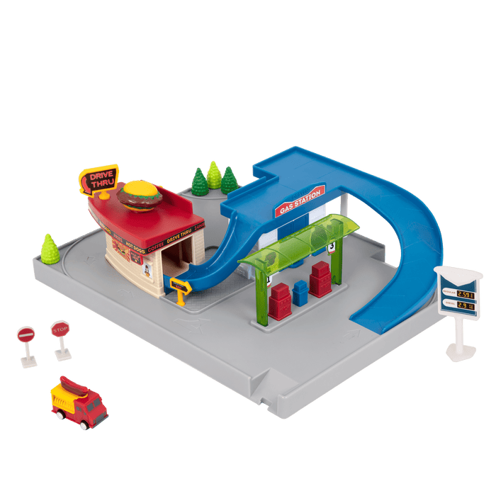 Mini Car Track Playset with Restaurant Drive Thru