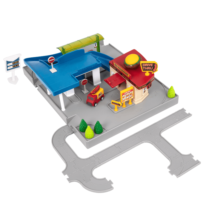 Mini Car Track Playset with Restaurant Drive Thru