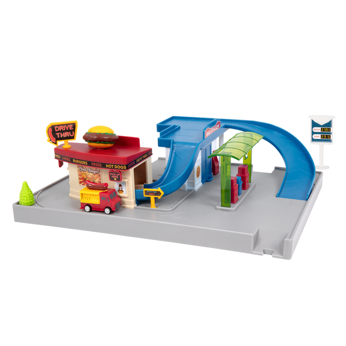 Mini Car Track Playset with Restaurant Drive Thru