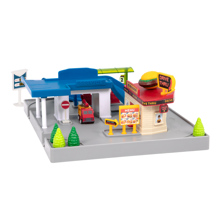 Mini Car Track Playset with Restaurant Drive Thru