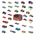 Surprise container with toy vehicles surrounding it.