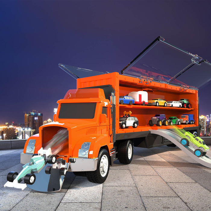 Mini Pocket Series Orange toy car carrier truck