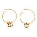 A pair of gold-plated hoop earrings with multicolored enamel dot motifs