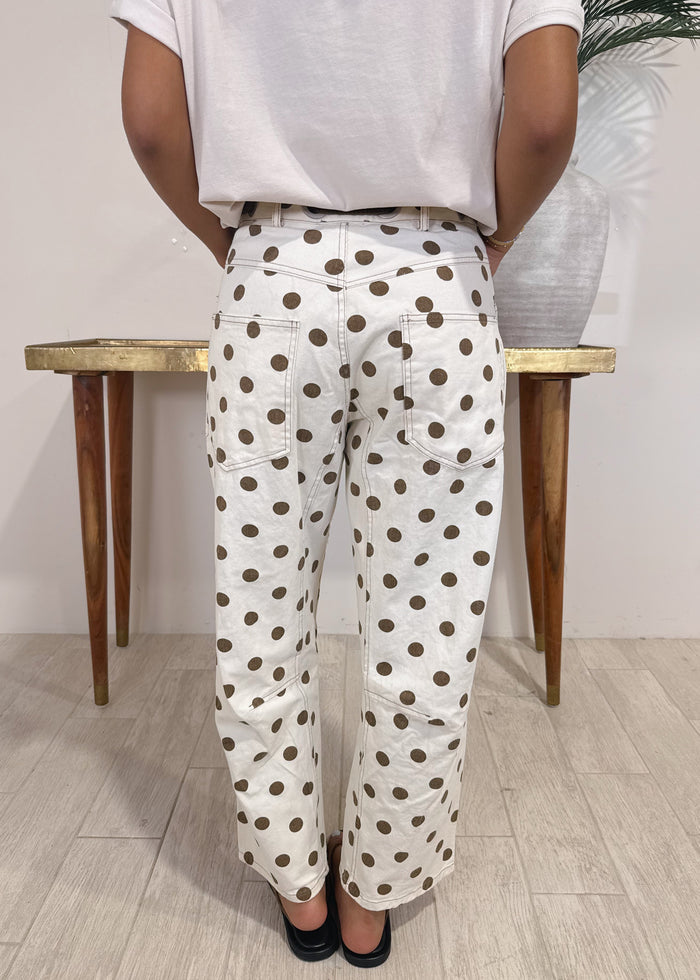 Polka Dot Front Tie Barrel Pants