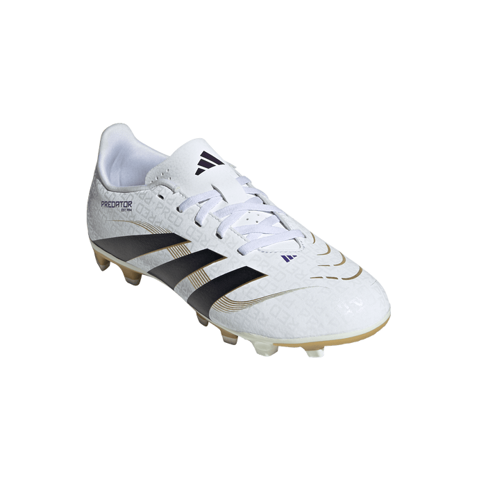 adidas PREDATOR CLUB Firm/Multi-Ground Soccer Cleats | Cloud White-Core Black-Gold Metallic | Kid's Unisex